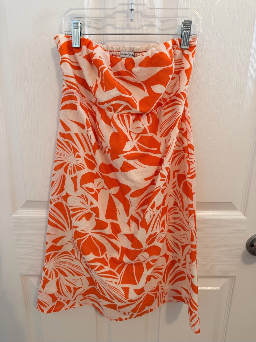 American Eagle Outfitters Orange and White Smocked Strapless Dress